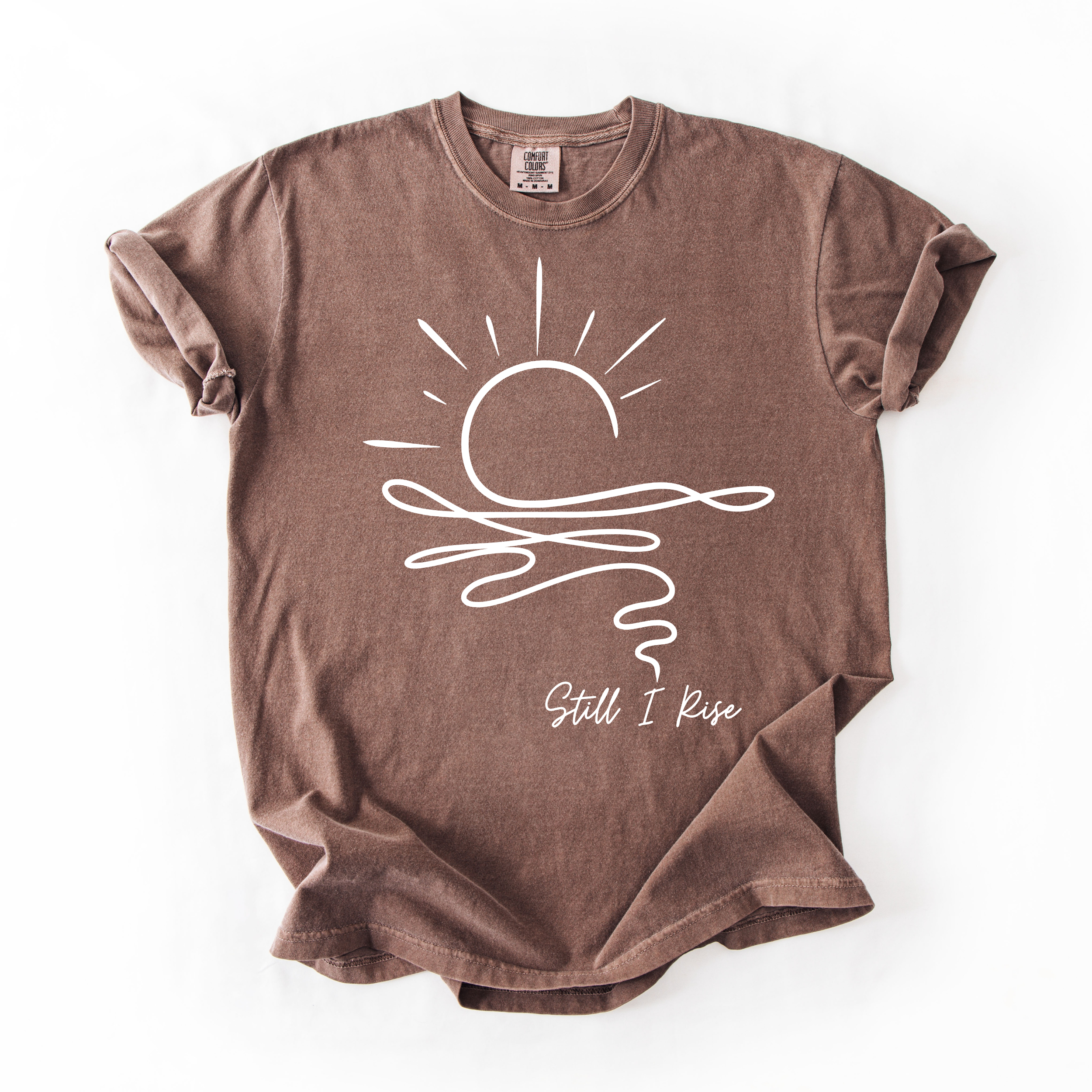 Still I Rise Sunrise T-Shirt - Comfort Colors garment-dyed unisex tee, minimal sunrise line-art graphic
