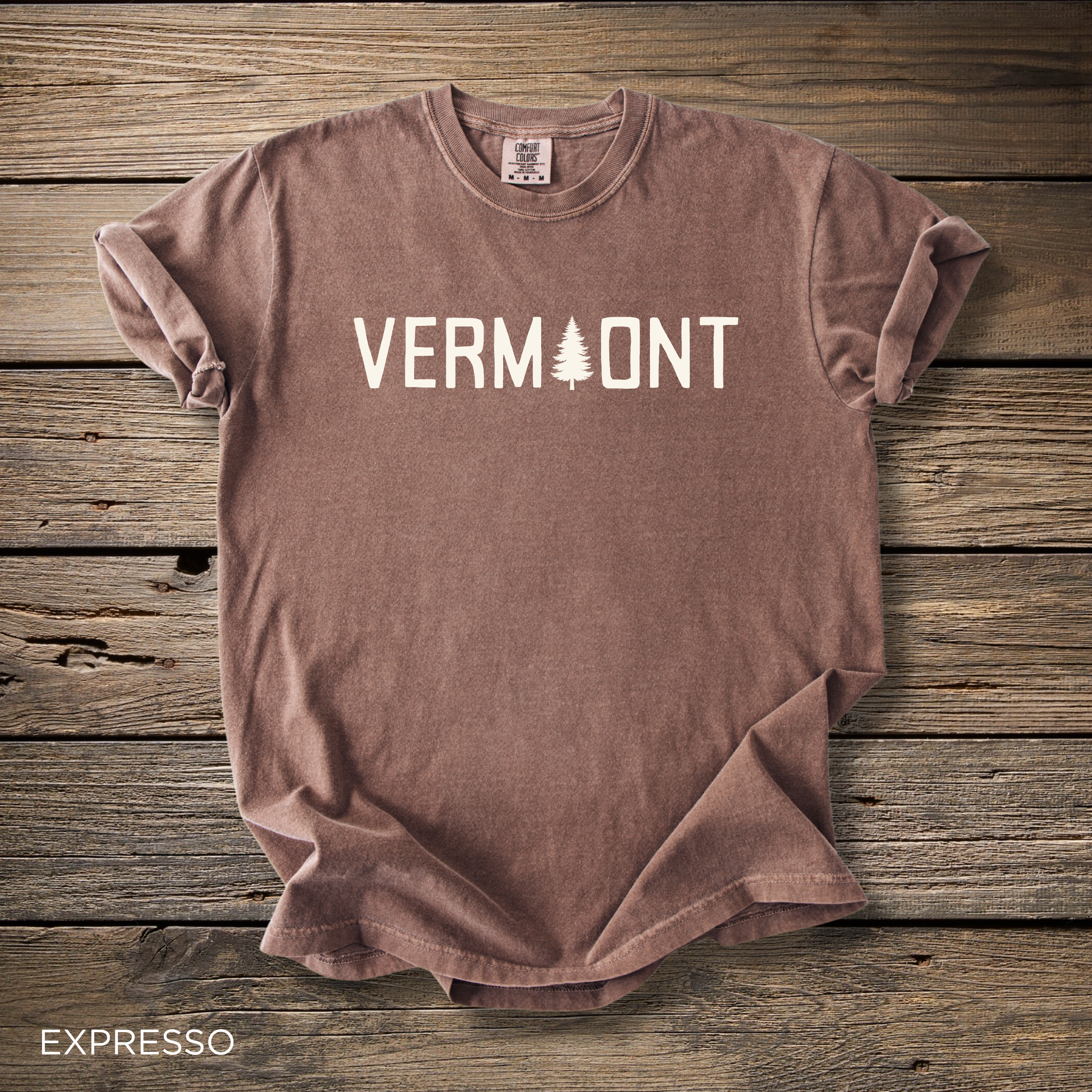 Vermont T-Shirt - Comfort Colors garment-dyed unisex tee, rustic tree logo graphic for outdoor lovers