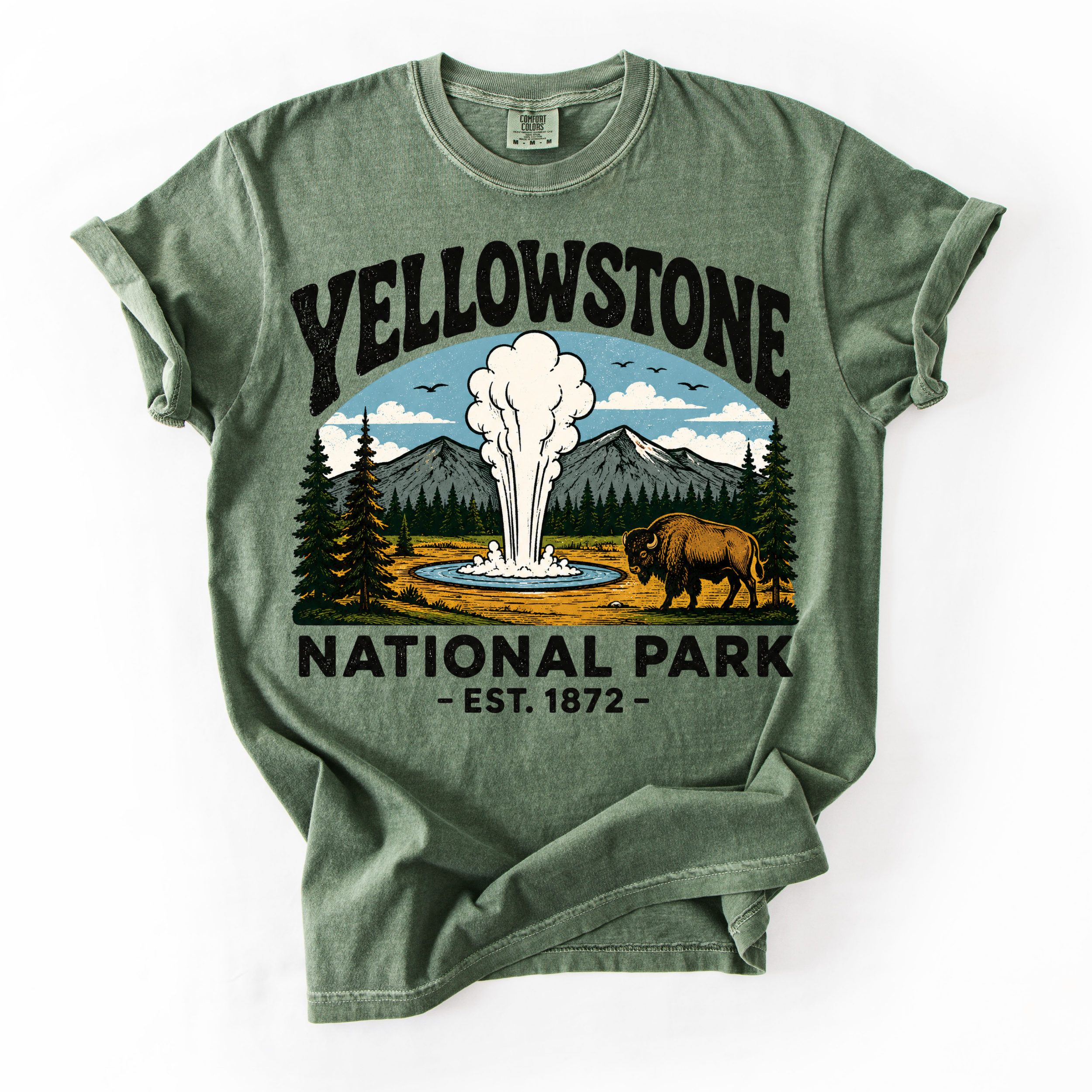 Yellowstone National Park T-Shirt — Old Faithful & Bison Park Graphic Tee