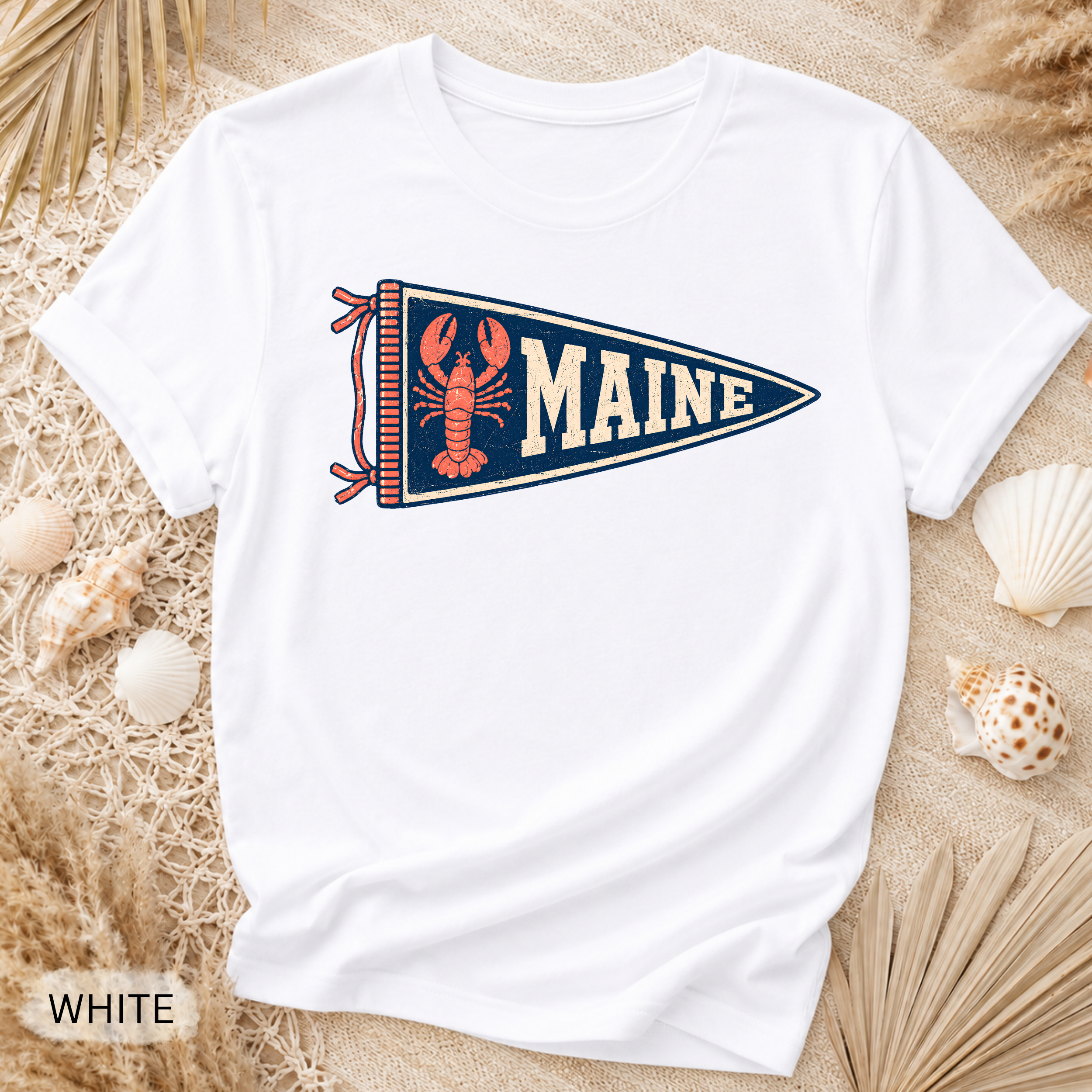 Maine Lobster Pennant T-Shirt - Comfort Colors garment-dyed unisex tee, vintage nautical lobster pennant graphic