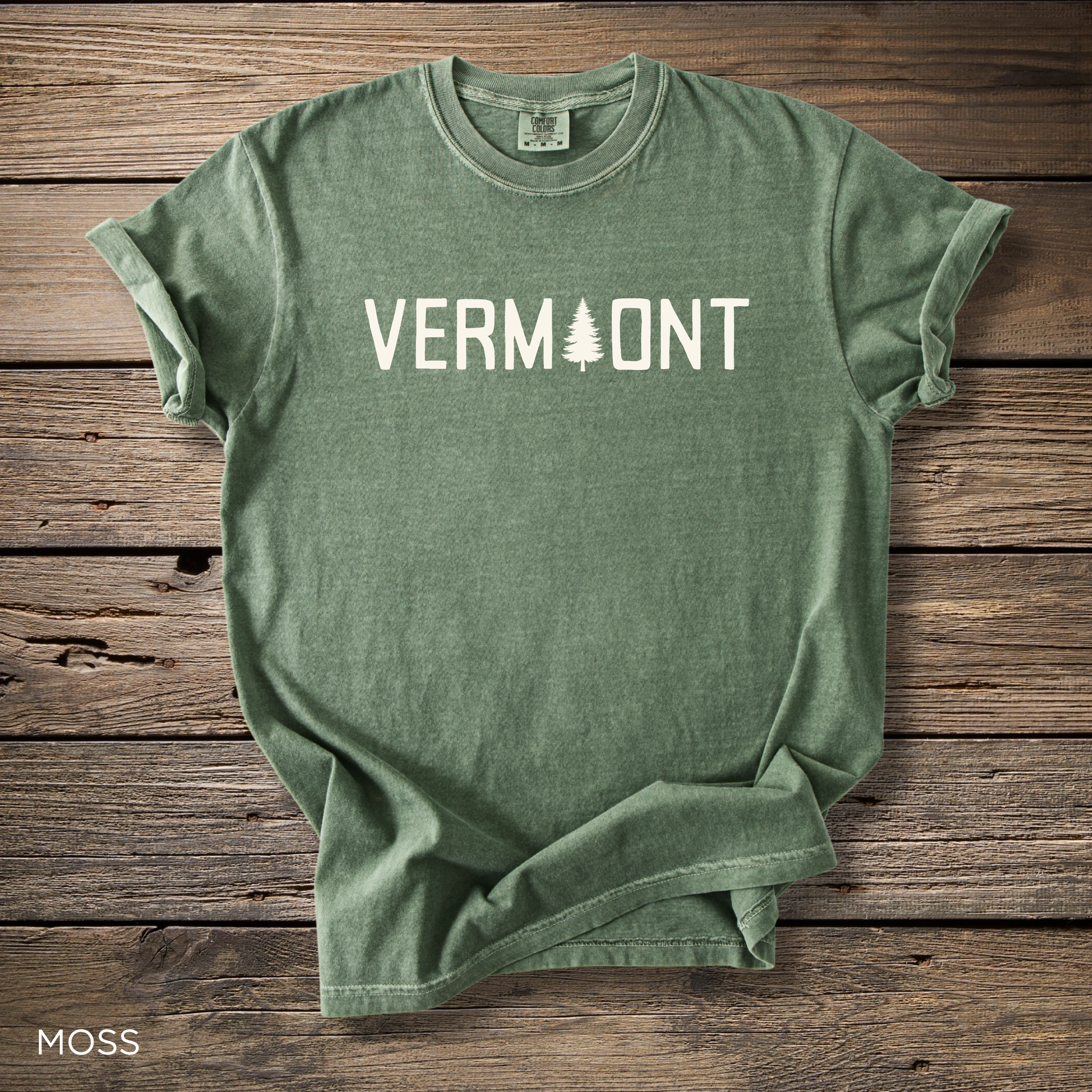 Vermont T-Shirt - Comfort Colors garment-dyed unisex tee, rustic tree logo graphic for outdoor lovers
