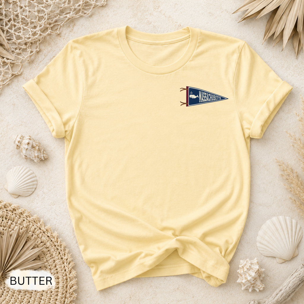 Cape Cod & Nantucket Pennant T-Shirt - Comfort Colors garment-dyed unisex tee, retro college pennant graphic