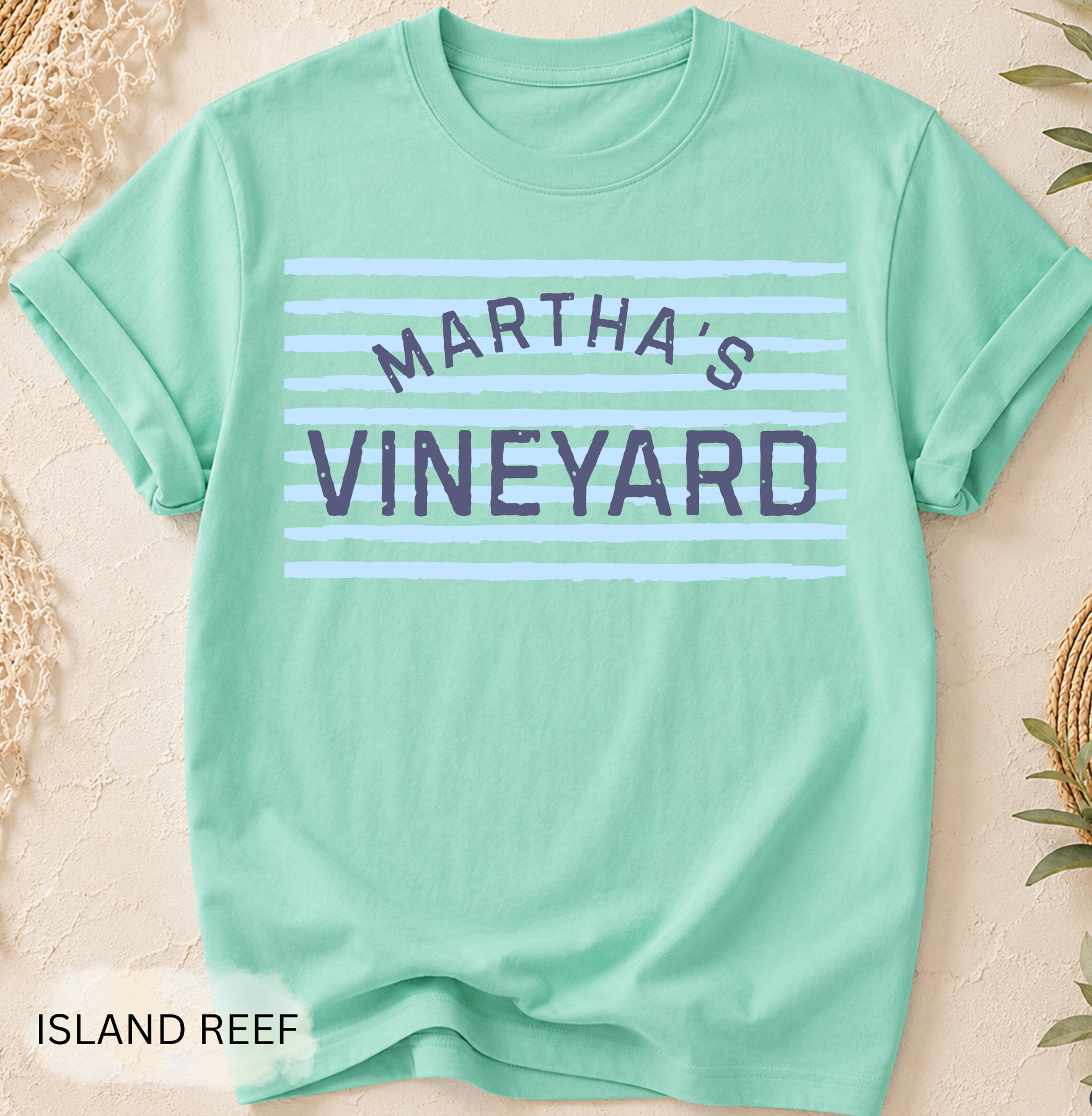 Martha's Vineyard Stripe T-Shirt - Comfort Colors garment-dyed unisex tee, striped island graphic