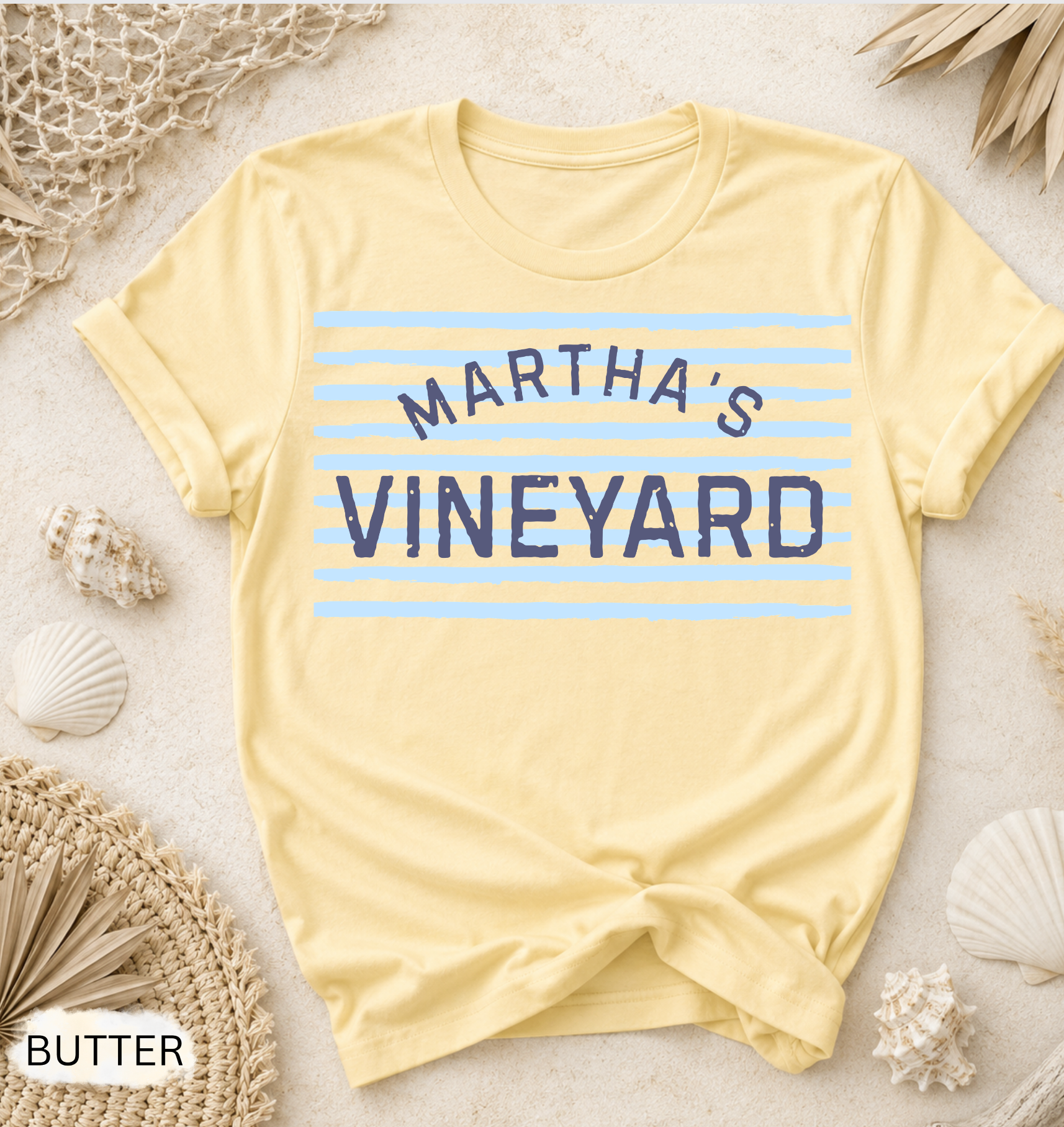 Martha's Vineyard Stripe T-Shirt - Comfort Colors garment-dyed unisex tee, striped island graphic